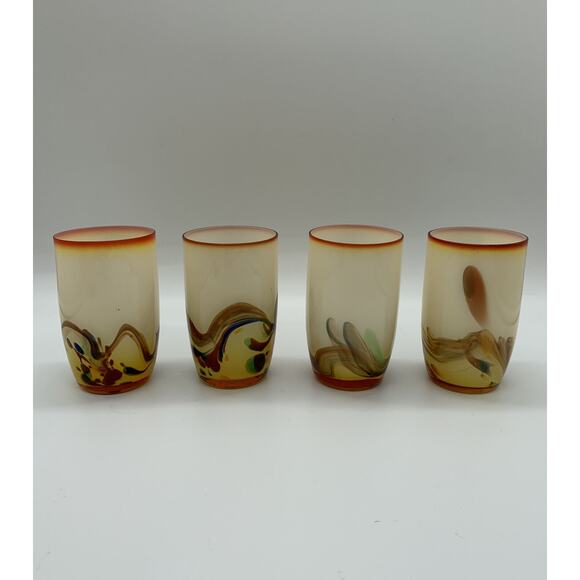 Vntg Hand Blown Dalian Glass Pitcher and 4 Tumblers 1960’s Snowflake Clambroth - Picture 7 of 11